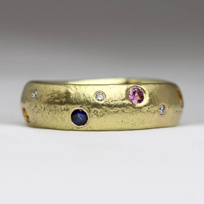 Sandcast Ring in Heirloom Gold with Own Diamonds & Sapphires Set in Scatter