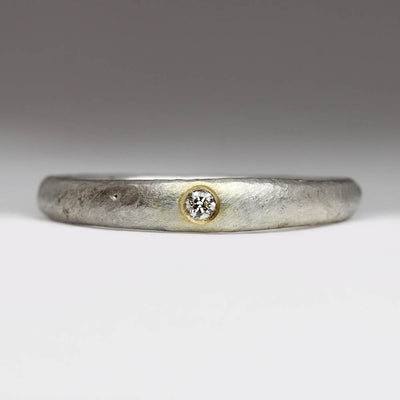 Sandcast Ring in Own Silver with Own Flush Set Diamond