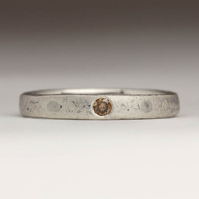 Sandcast Ring in Silver with Flush Set Brown Diamond and Tin Dot Inlays