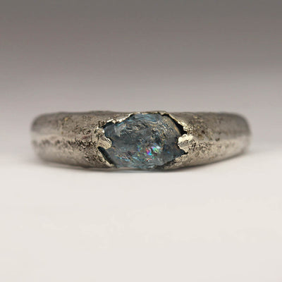 Sandcast Silver Ring with Own Rough Cut Aquamarine
