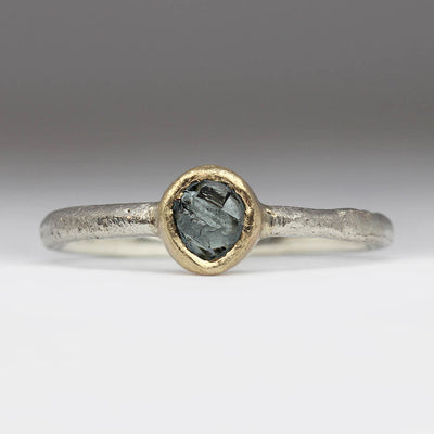 Sandcast Silver Ring with Rough Cut Aquamarine