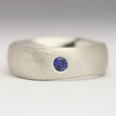 Sandcast Silver Ring with Sapphire