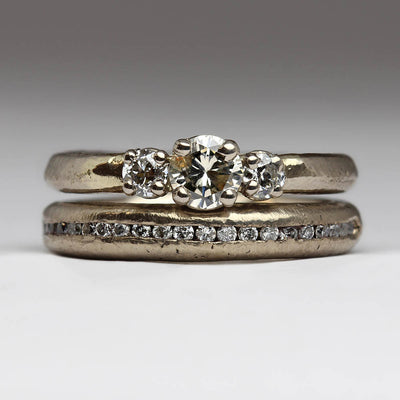 Sandcast Wedding & Engagement Set Made From Heirloom Gold & Diamonds