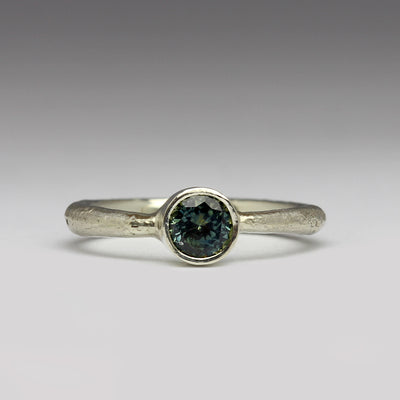 9ct White Gold Sandcast Ring with Bezel Set Own Sapphire