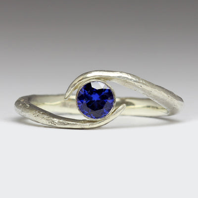 Sapphire & White Gold Sandcast Wave Ring