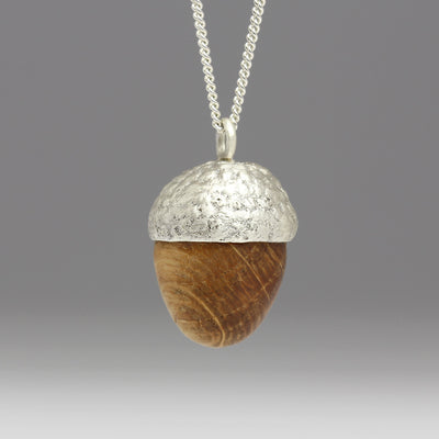 Sandcast Silver & Oak Acorn Pendant