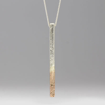 Silver & Gold Two Tone Sandcast Bar Pendant