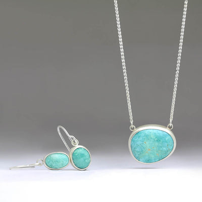 Silver Pendant & Earrings with Own Cab Set Turquoise