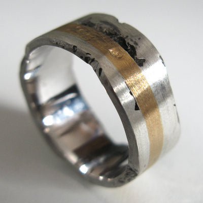 Silver Textured Ring with 22ct Gold Inlay