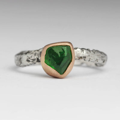 Silver Ring with 9ct Rose Gold Setting and Rough Cut Tourmaline