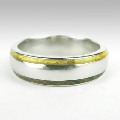 Silver Ring with Gold Leaf and Kingwood Inlays