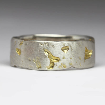Silver Rock Ring with Gold Plated Texture