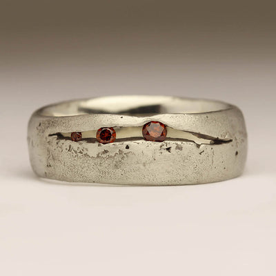 Silver Sandcast Crack Ring with Cognac Diamonds