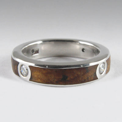 Silver Ring with Teak Wood and Four Diamonds