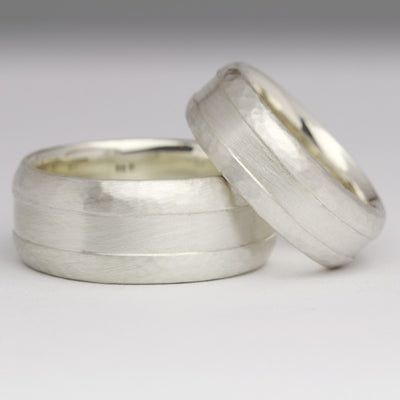 Silver Wedding Rings Beaten and Smooth Textures