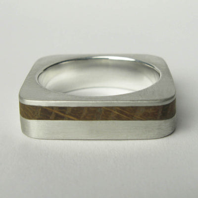 Square Silver and Wood Ring