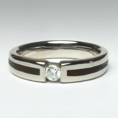 Tension Set Diamond and Wood Inlay Ring
