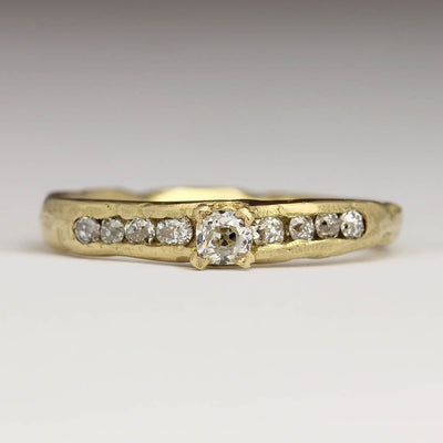 Textured Sandcast 18ct Yellow Gold Engagement Ring with 3mm Diamond and Channel Set Diamonds