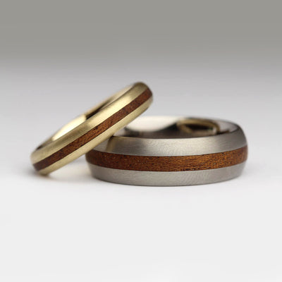 Titanium, Gold and Mahogany Wedding Rings
