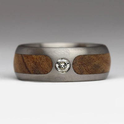 Titanium & Olive Wood Ring with Own Diamond & Custom Engraving