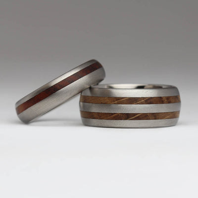 Titanium & Wood Inlay Rings With Custom Laser Engraving