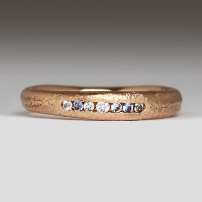 Sandcast Heirloom Gold Ring with Channel Set Own Diamond and Montana Sapphires