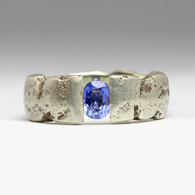 R52 Style Sandcast Rock Ring with Own Oval Sapphire