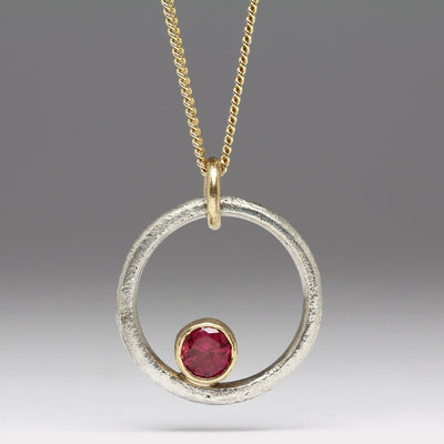 Sandcast Silver & 9ct Yellow Gold Ruby Pendant