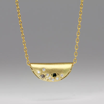 18ct Yellow Gold Pendant with Reclaimed Sapphire & Scatter of Brown & Vintage Diamonds
